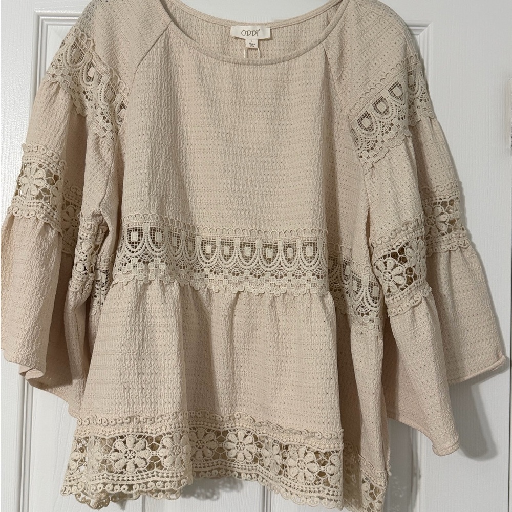 Cream Lace Women's Peplum Top